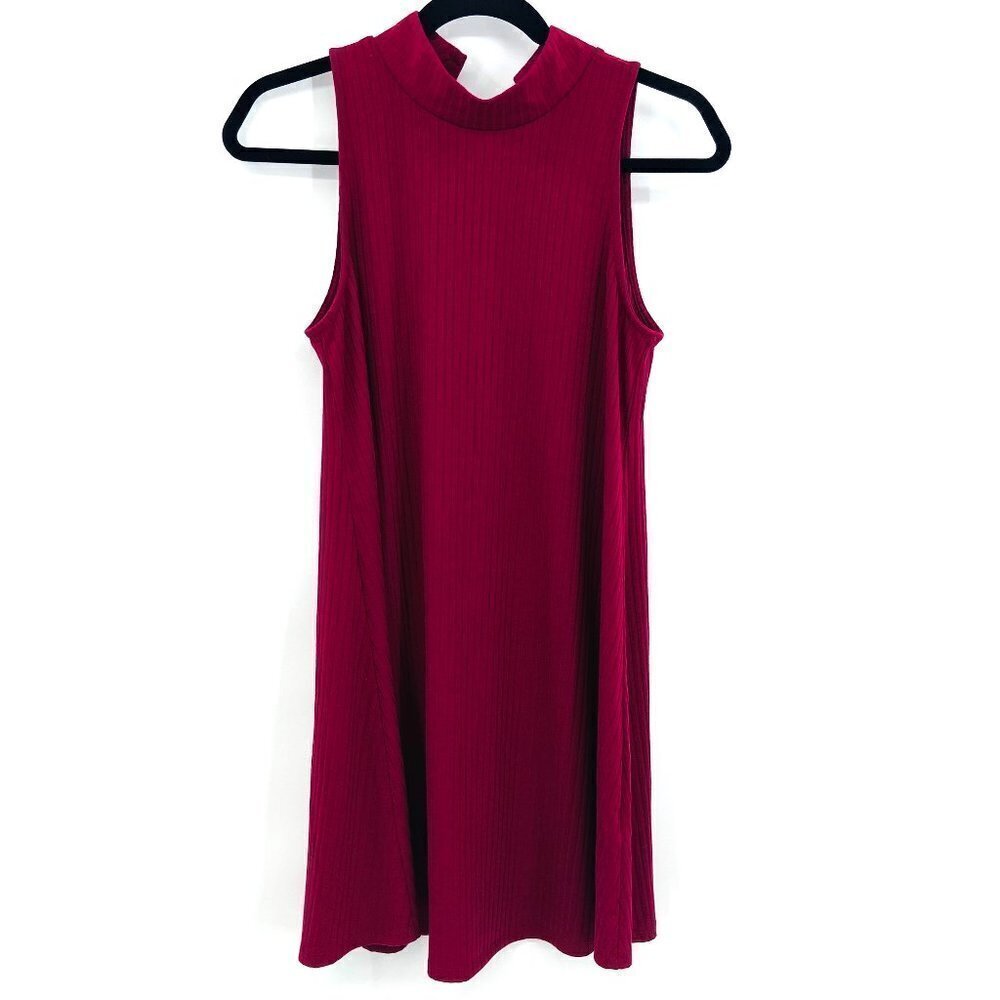 SADIE & SAGE Burgundy Mock Turtleneck Ribbed Sleeveless Shift Dress Size Small